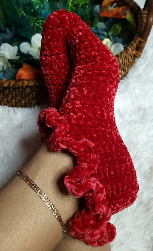 Ruffle Velvet Slipper Socks